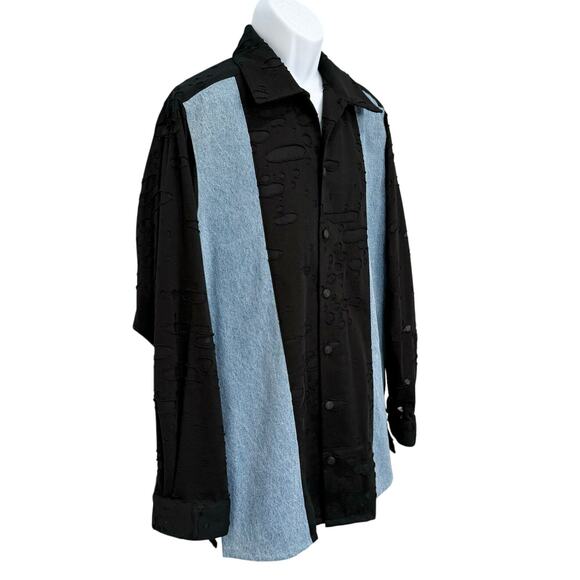 James Brumfield Designs Denim Black Textured Blue Button Up Shirt size L Men's - Picture 12 of 13
